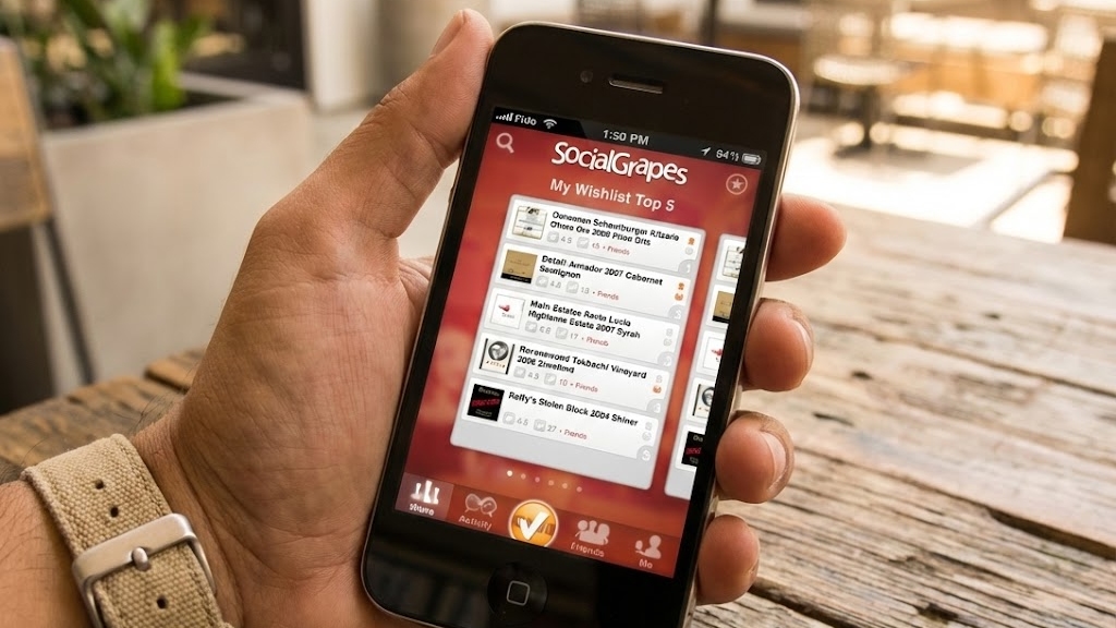 Wine discovery panels in the SocialGrapes app