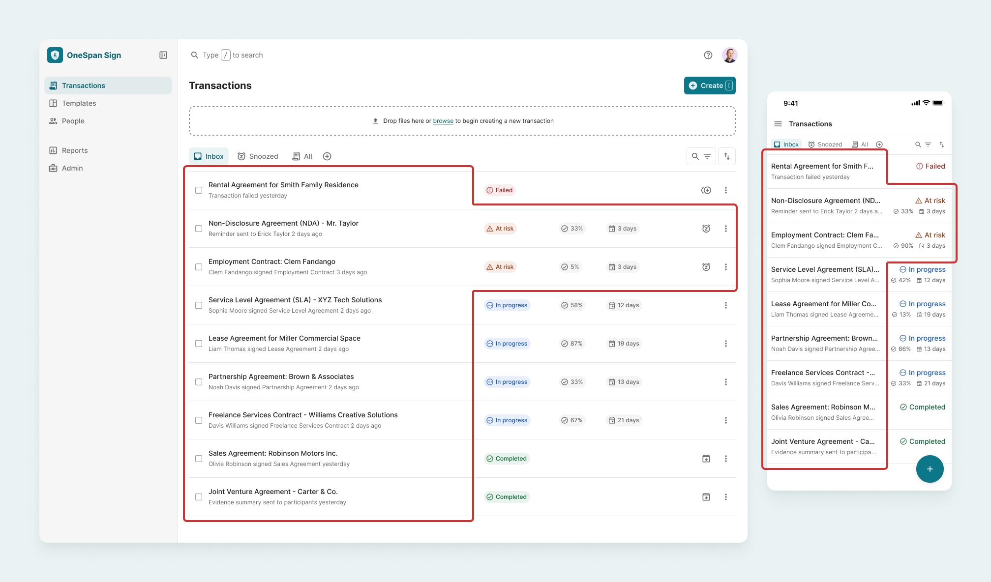 Transactions inbox sorted to prioritize \“at risk\” transactions